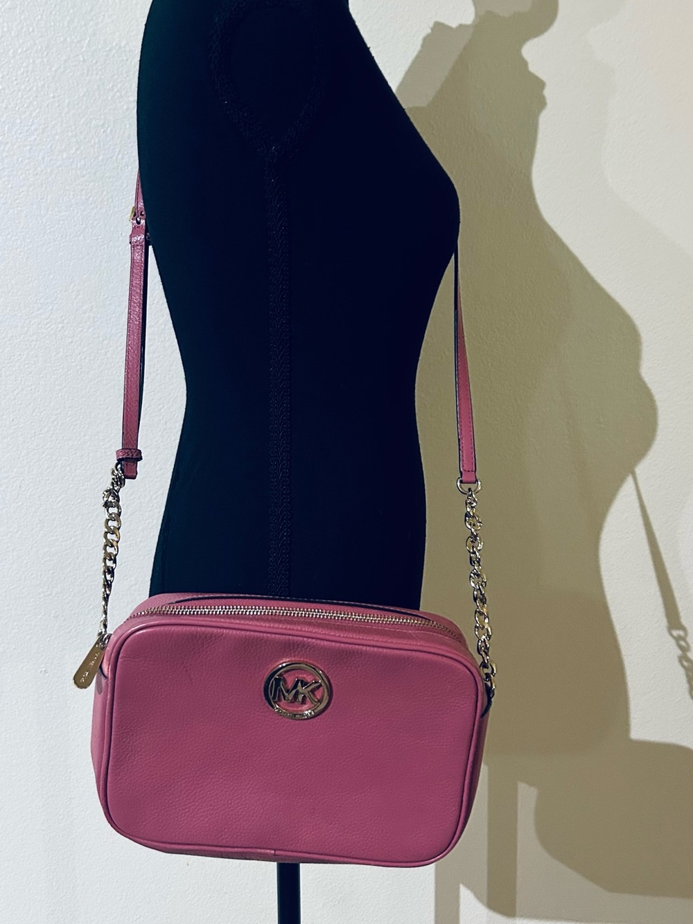Michael Kors Pink Leather Chain-Strap Crossbody Camera Bag